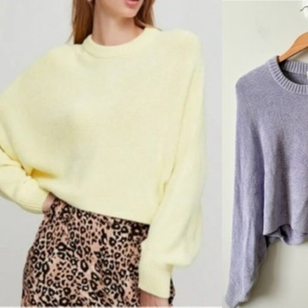 Aritzia Wilfred Mimi Chenille Knit Dolman Sleeve Cropped Sweater Purple Medium